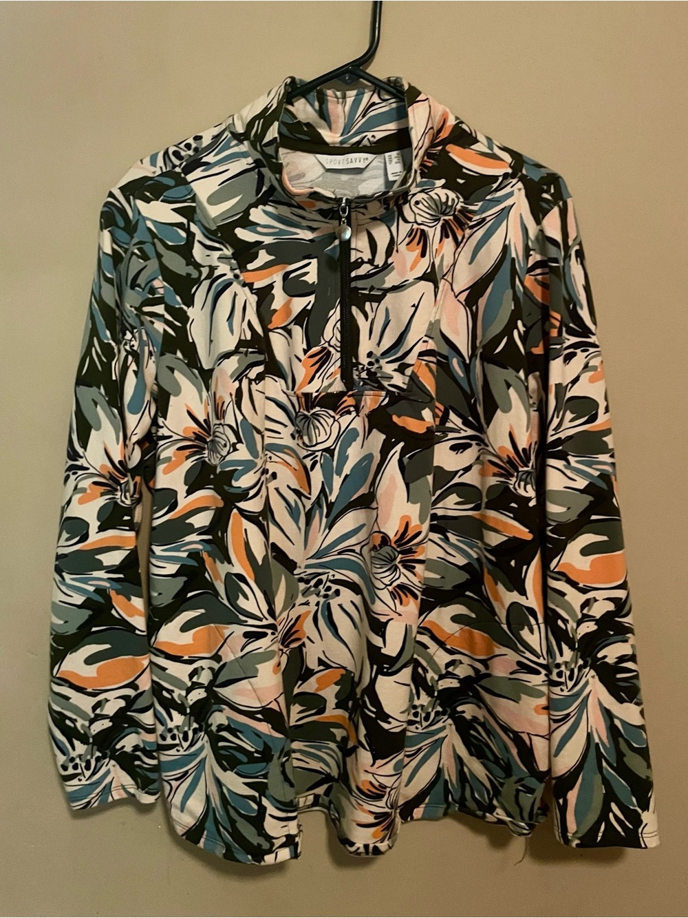 Sports Savvy 1X Tropical Floral Quarter Zip Pullover Golf Athleisure Okus